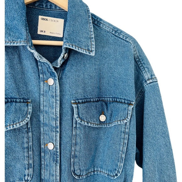 ASOS Denim Mini Dress With Belt in Midwash Blue Size 4 - Picture 3 of 12